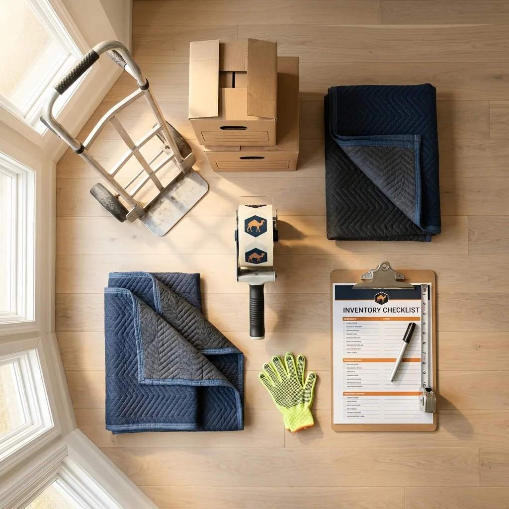 Professional moving supplies and packing materials layout for Burlington residential relocations